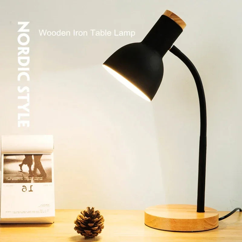 Wooden LED Nordic Desk Lamp - Eye Protection & Folding Design