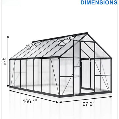 8x14 FT Aluminum Greenhouse with Ventilation Windows