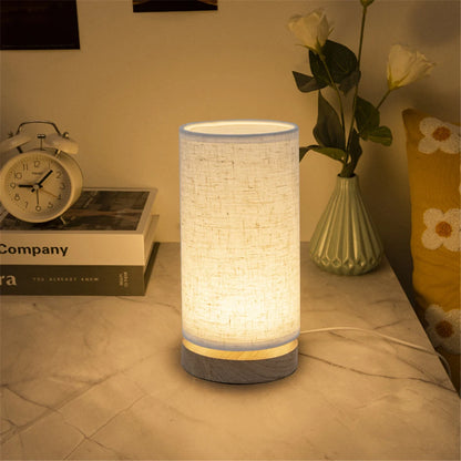 LED Table Lamp - Warm Light, Solid Wood Base, Linen Shade