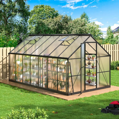 8x14 FT Aluminum Greenhouse with Ventilation Windows