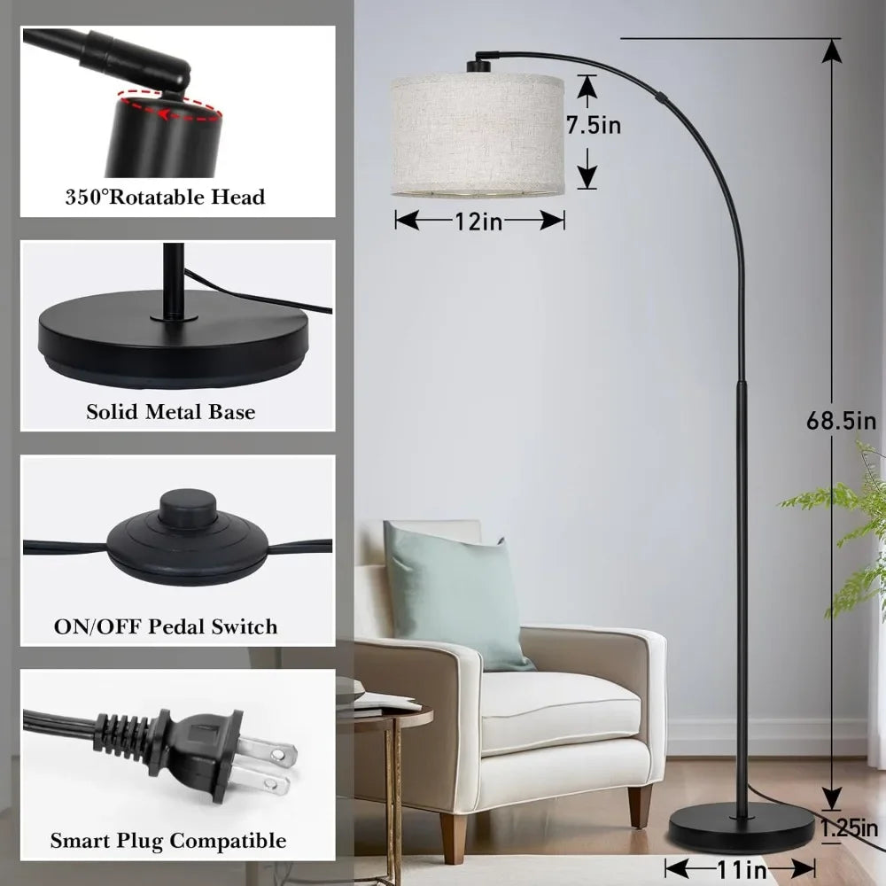 Modern Floor Lamp: Adjustable Drum Shade, Foot Switch