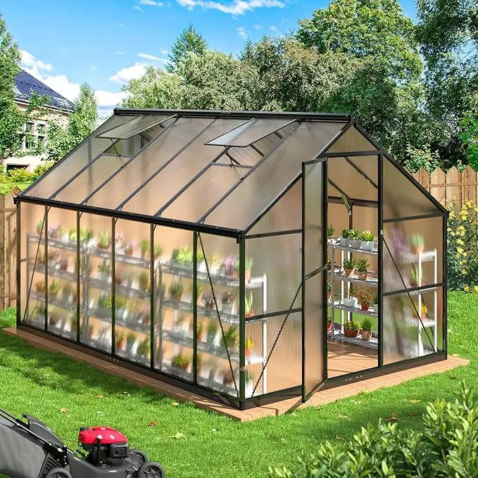 8x14 FT Aluminum Greenhouse with Ventilation Windows