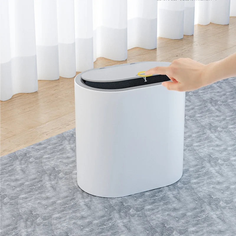 Slim Bathroom Trash Can - Pop-Up Lid, Odor Control