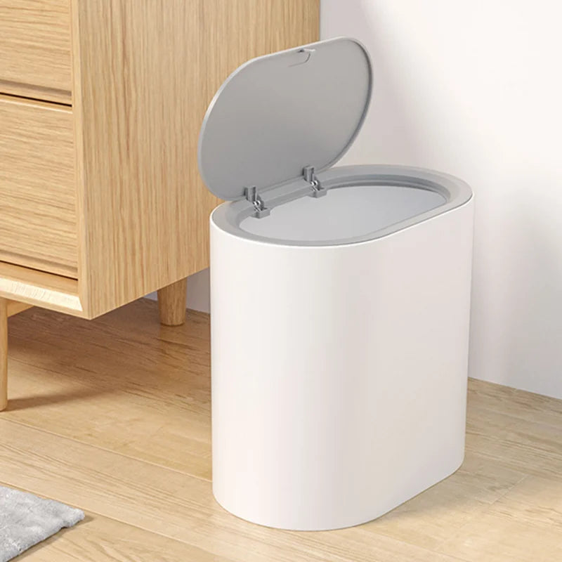 Slim Bathroom Trash Can - Pop-Up Lid, Odor Control