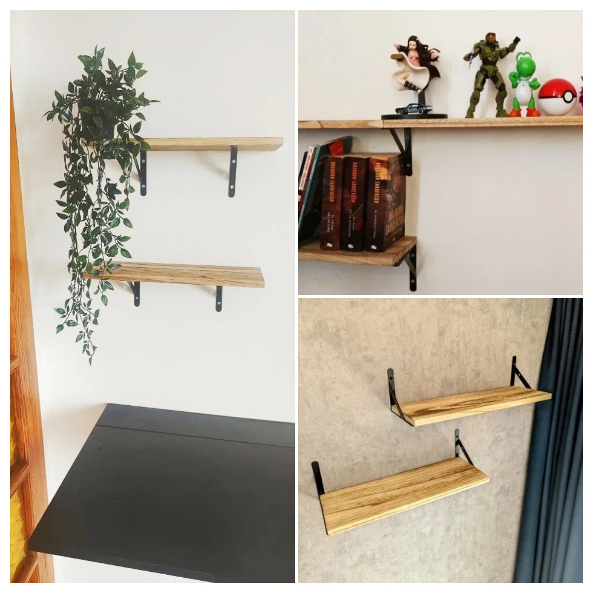 Floating Wooden Wall Shelves - Solid Wood Storage Solution