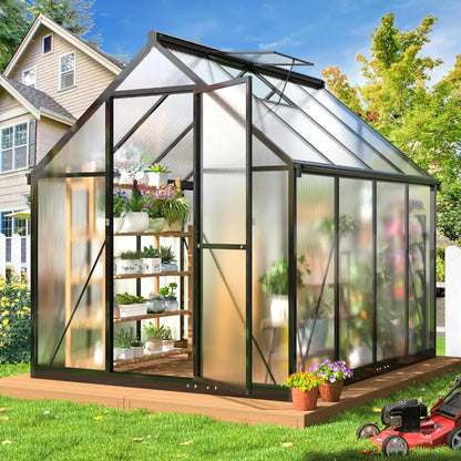 8x14 FT Aluminum Greenhouse with Ventilation Windows