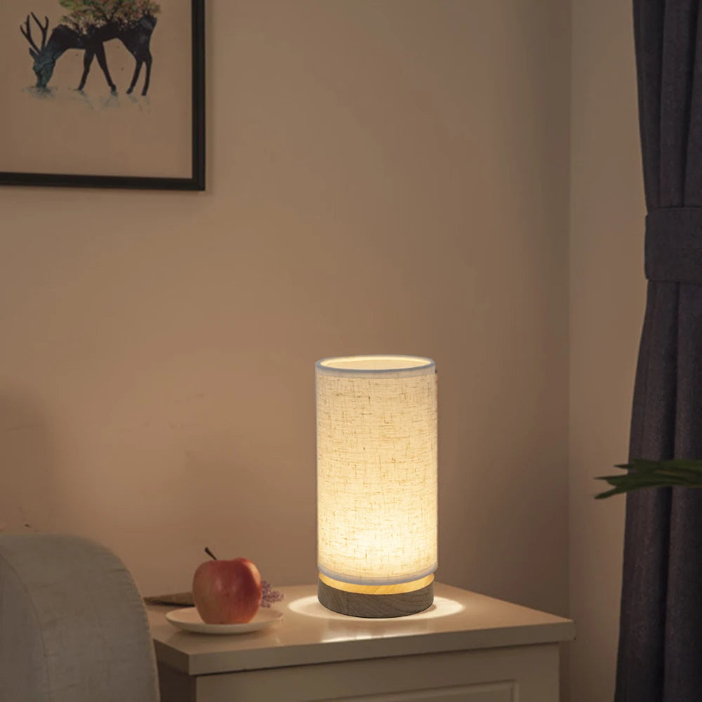 LED Table Lamp - Warm Light, Solid Wood Base, Linen Shade