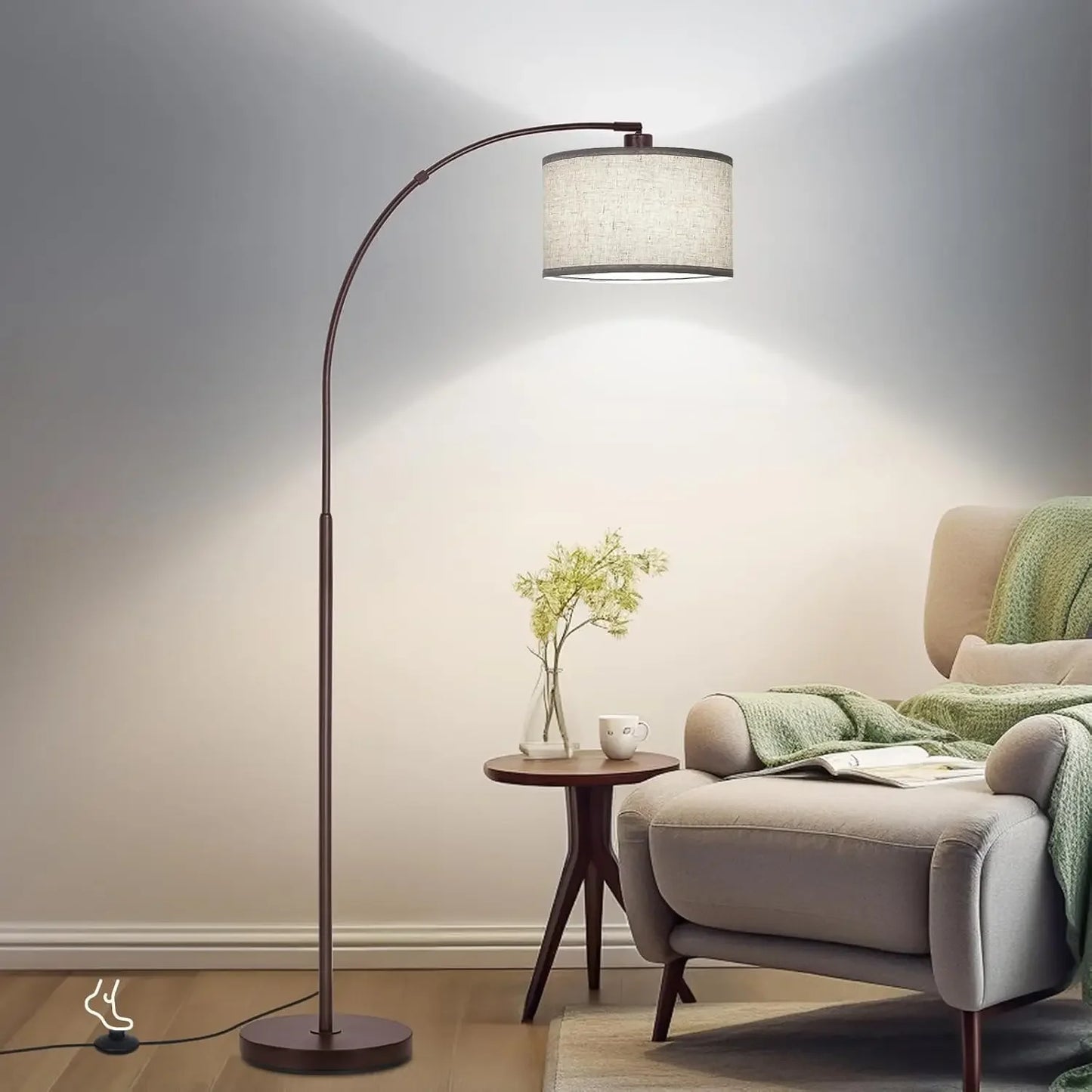 Modern Floor Lamp: Adjustable Drum Shade, Foot Switch