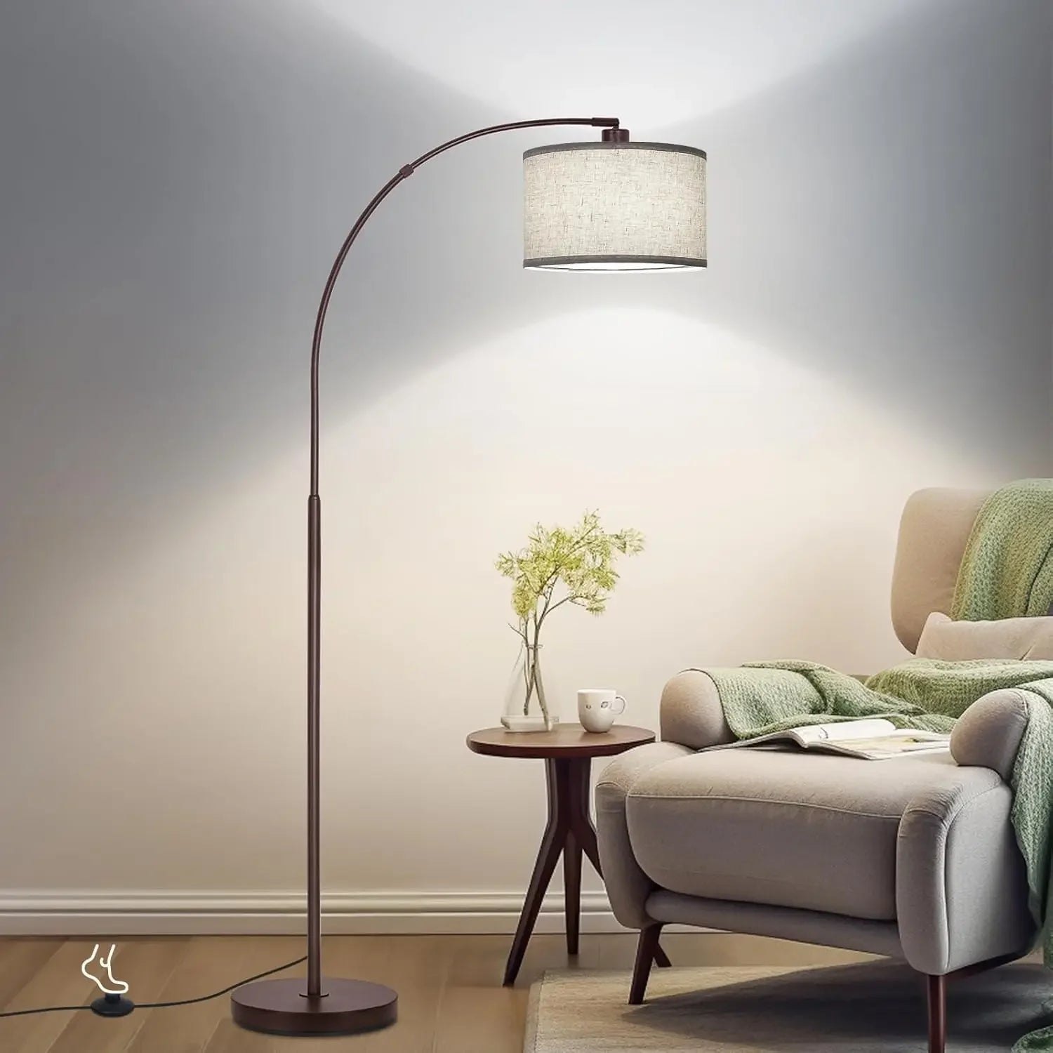 Modern Floor Lamp: Adjustable Drum Shade, Foot Switch