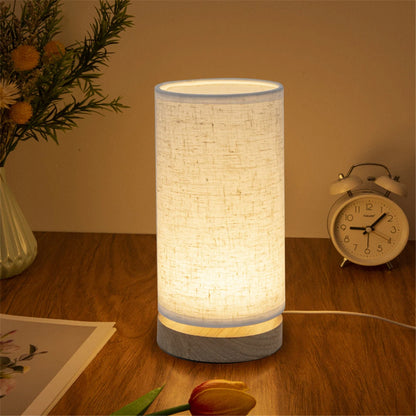 LED Table Lamp - Warm Light, Solid Wood Base, Linen Shade