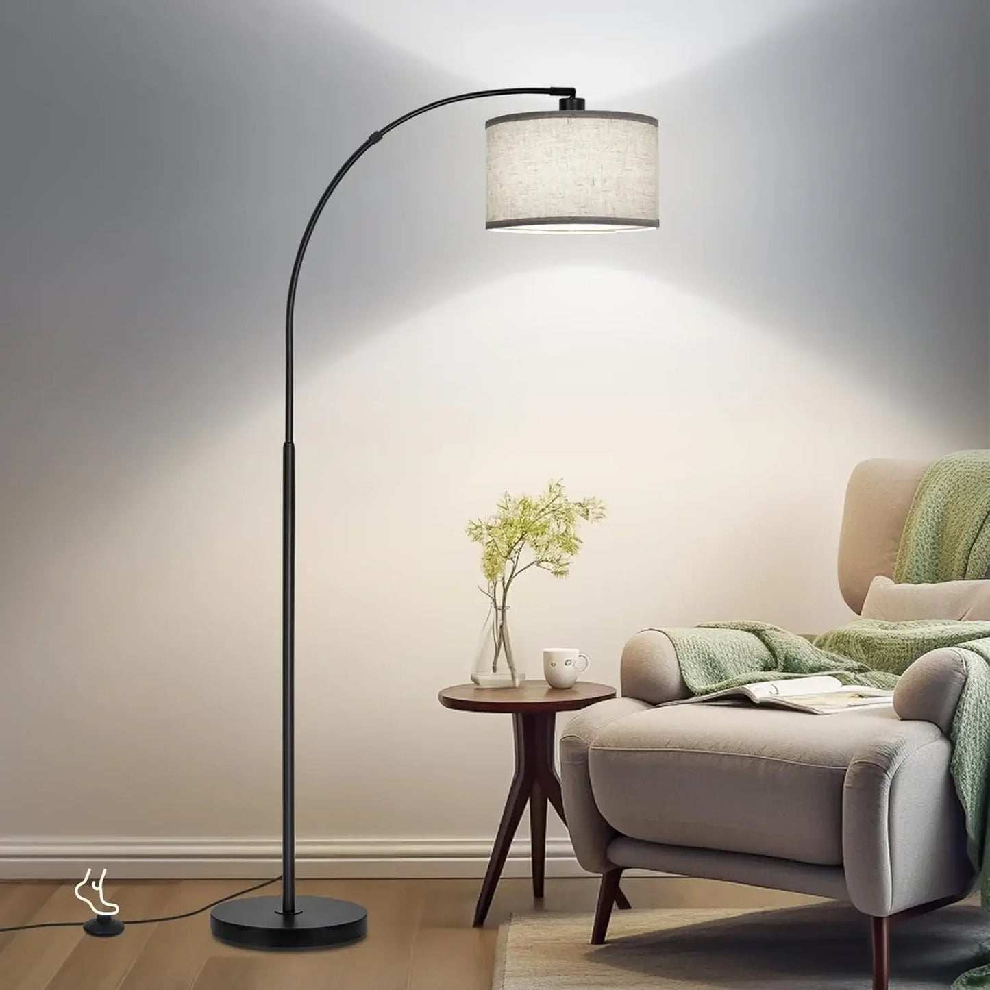 Modern Floor Lamp: Adjustable Drum Shade, Foot Switch