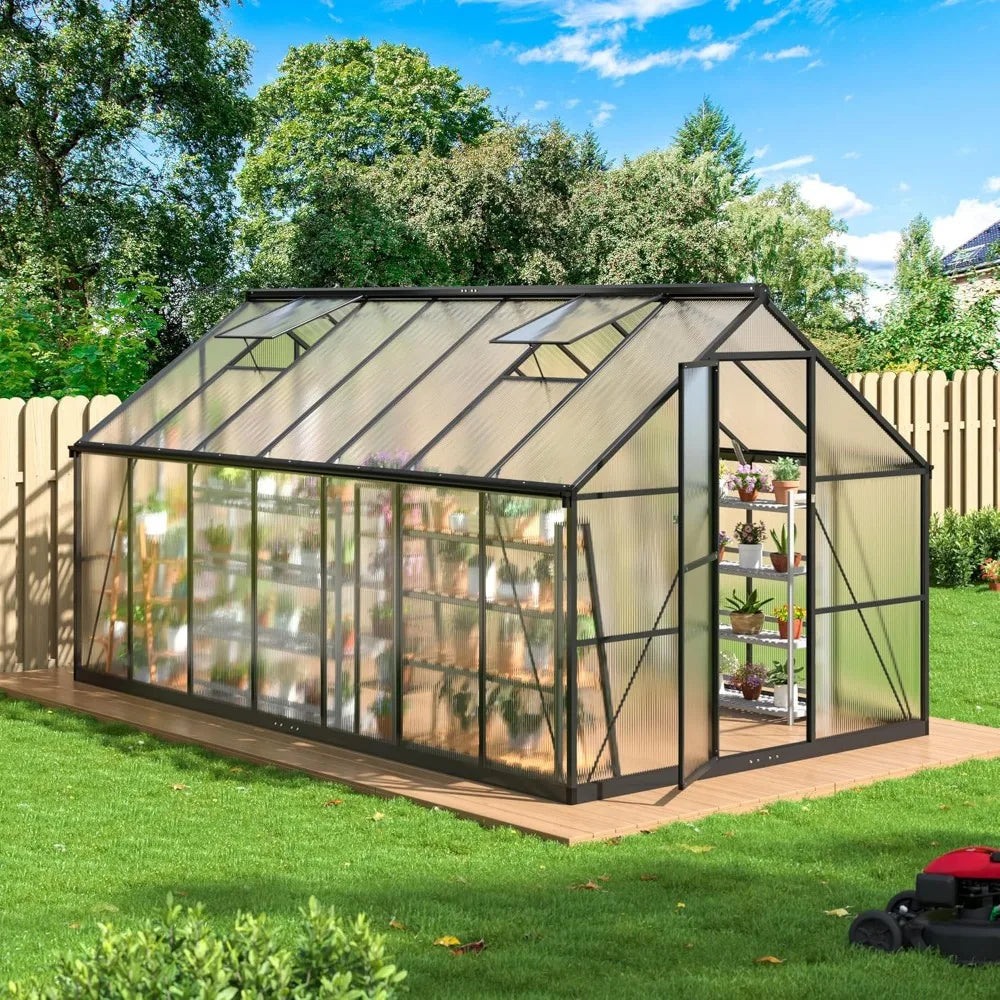 8x14 FT Aluminum Greenhouse with Ventilation Windows