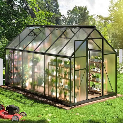 8x14 FT Aluminum Greenhouse with Ventilation Windows