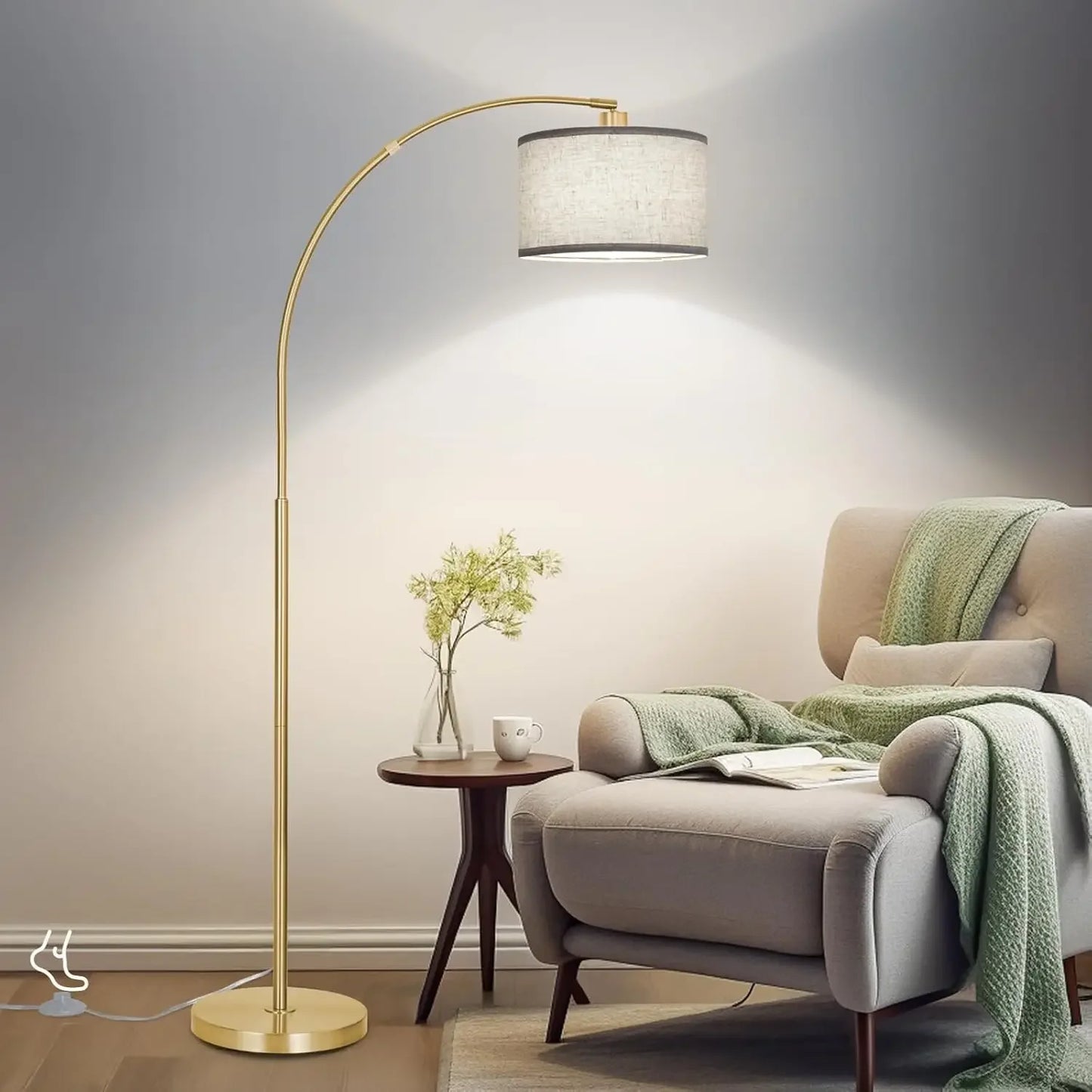 Modern Floor Lamp: Adjustable Drum Shade, Foot Switch